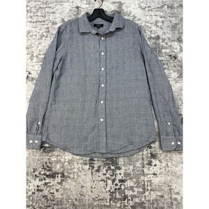Banana Republic Mens M Shirt Plaid Navy Linen Blend Slim Fit Button Up Classic